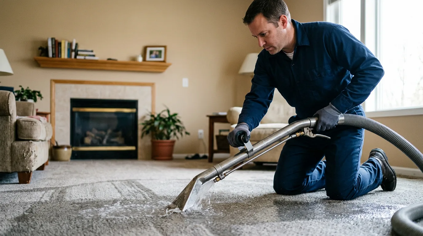 Water damage restoration technician working near Washington, VT